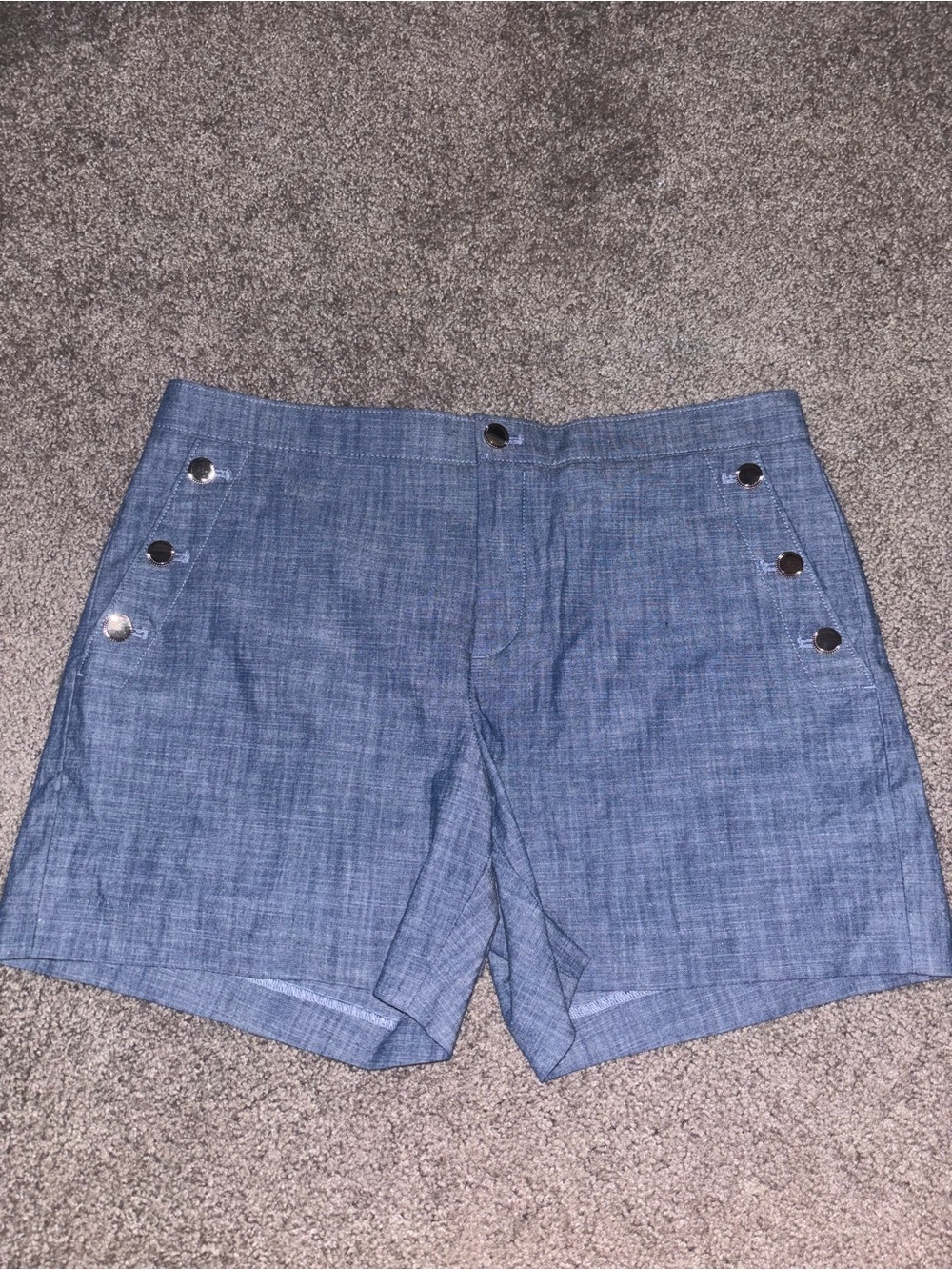 Women’s Blue Chambray Cotton Casual Shorts with Accent Buttons